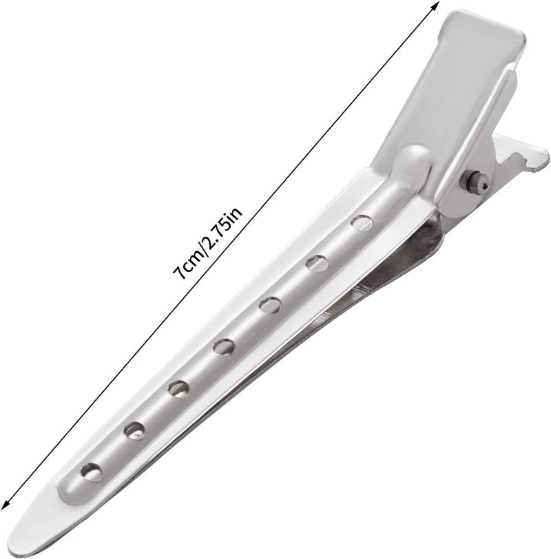 Bantoye 24 Packs Duck Bill Clips, 2.75 Inches Rustproof Metal Alligator Curl Clips with Holes for Hair Styling, Hair Coloring, Silver - Image 2