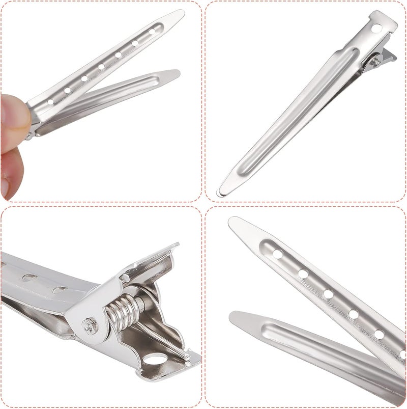 Bantoye 24 Packs Duck Bill Clips, 2.75 Inches Rustproof Metal Alligator Curl Clips with Holes for Hair Styling, Hair Coloring, Silver - Image 3