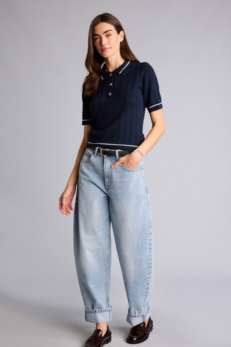 DeFacto Blue Woman Regular Fit Polo Collar Pullover Casual - Image 2