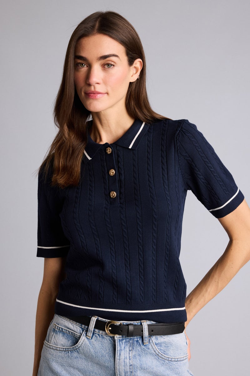 DeFacto Blue Woman Regular Fit Polo Collar Pullover Casual - Image 3