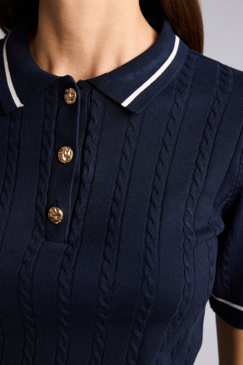 DeFacto Blue Woman Regular Fit Polo Collar Pullover Casual - Image 4