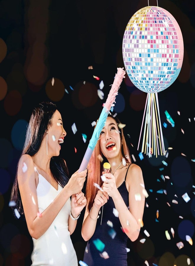 Aoriher Disco Ball Piñata Singer Party Decoration Colorful Disco Party Piñatas with Stick Blindfold for Birthday New Years Bachelor Music Lover Fans Game Supplies 12.4 x 12.4 x 2.76 Inch - Image 5