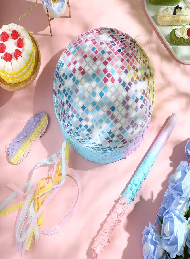 Aoriher Disco Ball Piñata Singer Party Decoration Colorful Disco Party Piñatas with Stick Blindfold for Birthday New Years Bachelor Music Lover Fans Game Supplies 12.4 x 12.4 x 2.76 Inch - Image 3