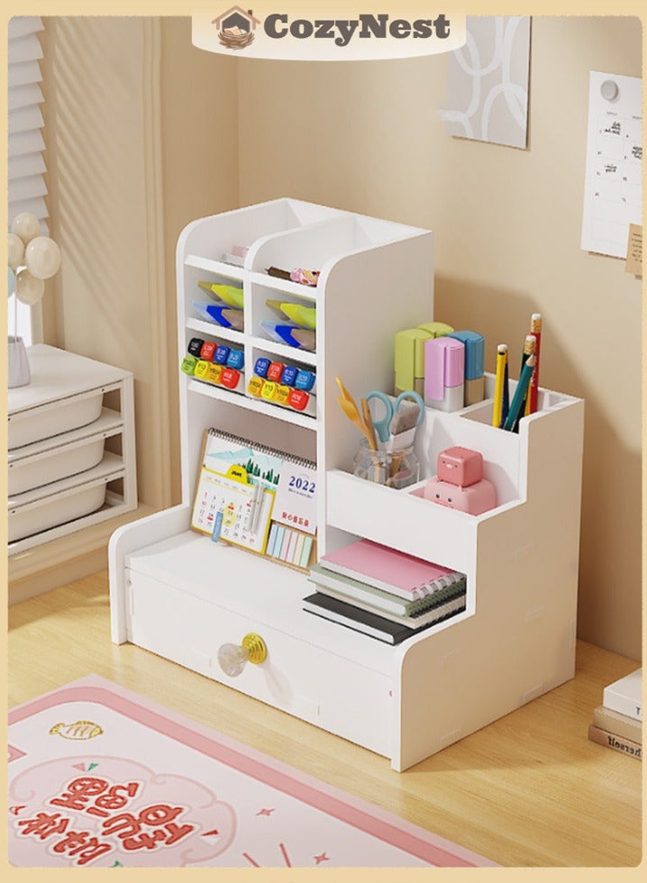 كوزينيست صندوق تخزين فاخر بسعة كبيرة مع درج مضاد للغبار، منظم متعدد الاستخدامات للأدوات المكتبية، مستحضرات التجميل وتخزين سطح المكتب، مناسب للمنزل والمكتب - Image 1