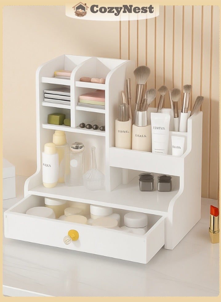 كوزينيست صندوق تخزين فاخر بسعة كبيرة مع درج مضاد للغبار، منظم متعدد الاستخدامات للأدوات المكتبية، مستحضرات التجميل وتخزين سطح المكتب، مناسب للمنزل والمكتب - Image 2