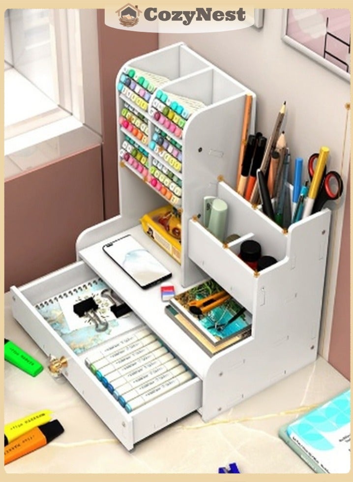 كوزينيست صندوق تخزين فاخر بسعة كبيرة مع درج مضاد للغبار، منظم متعدد الاستخدامات للأدوات المكتبية، مستحضرات التجميل وتخزين سطح المكتب، مناسب للمنزل والمكتب - Image 5