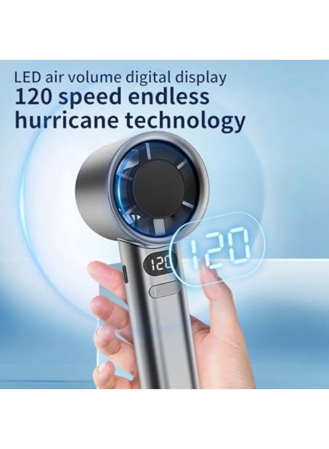 مروحة شخصية محمولة - مروحة يدوية صغيرة بسرعات قابلة للتعديل | مروحة محمولة بشاشة LED للاستخدام الخارجي والداخلي، مروحة تبريد للتخييم للأطفال والفتيات والنساء، لون رمادي/فضي - Image 2