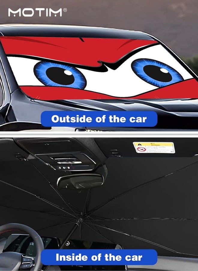 Motim Car Windshield Sun Shade, 100% Blackout Car Front Windsow Shades Umbrella, Automotive Sun Visor Block Heat Insulation Protection, Car Accessories, (Red) - Image 2