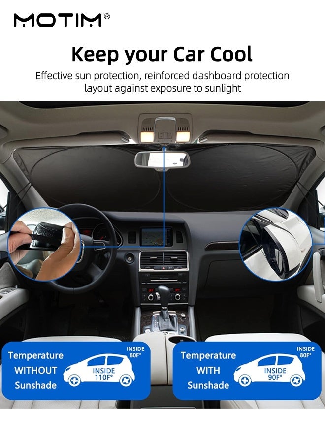 Motim Car Windshield Sun Shade, 100% Blackout Car Front Windsow Shades Umbrella, Automotive Sun Visor Block Heat Insulation Protection, Car Accessories, (Red) - Image 3