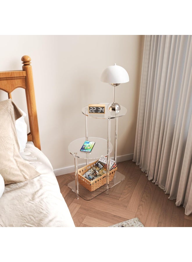 شو وو طاولة جانبية دائرية من الأكريليك - طاولة جانبية متدرجة بثلاث طبقات - طاولة شفافة بجانب السرير، طاولة مدخل مميزة، مناسبة لغرفة المعيشة، غرفة النوم، الرواق - Image 4