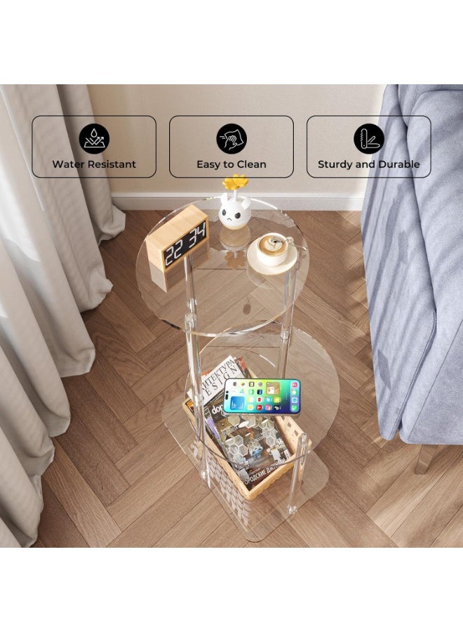 شو وو طاولة جانبية دائرية من الأكريليك - طاولة جانبية متدرجة بثلاث طبقات - طاولة شفافة بجانب السرير، طاولة مدخل مميزة، مناسبة لغرفة المعيشة، غرفة النوم، الرواق - Image 2