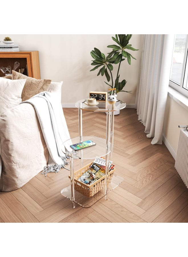 شو وو طاولة جانبية دائرية من الأكريليك - طاولة جانبية متدرجة بثلاث طبقات - طاولة شفافة بجانب السرير، طاولة مدخل مميزة، مناسبة لغرفة المعيشة، غرفة النوم، الرواق - Image 3