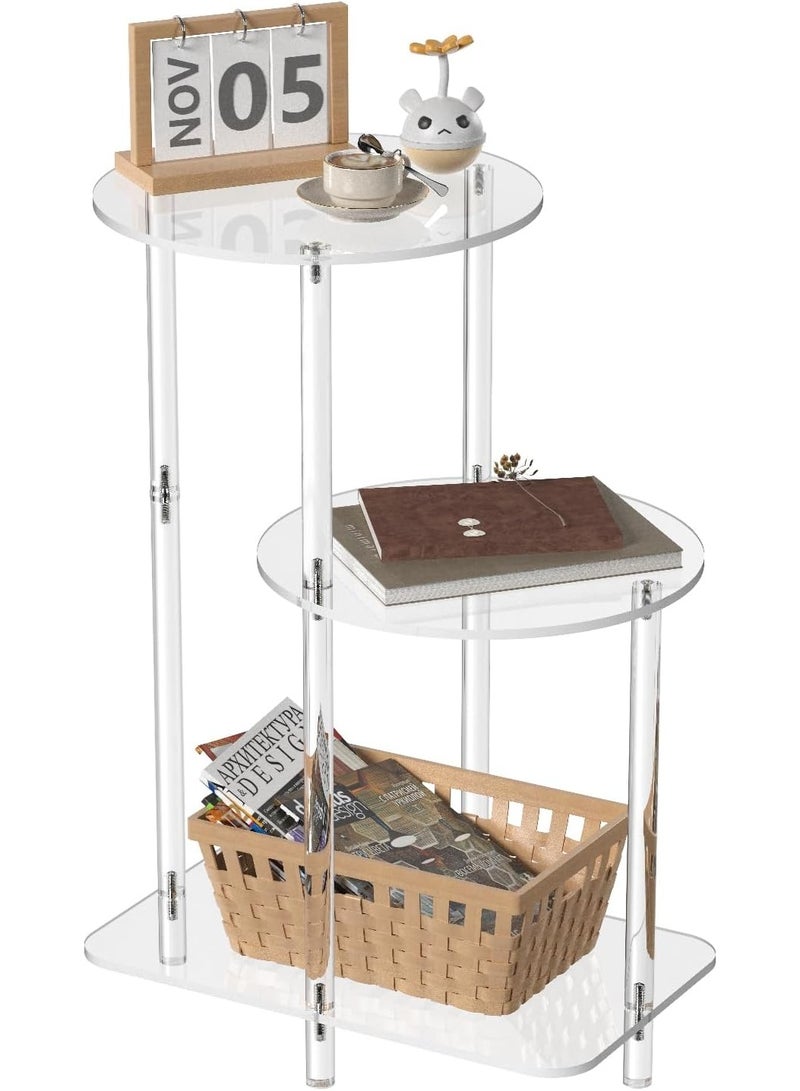شو وو طاولة جانبية دائرية من الأكريليك - طاولة جانبية متدرجة بثلاث طبقات - طاولة شفافة بجانب السرير، طاولة مدخل مميزة، مناسبة لغرفة المعيشة، غرفة النوم، الرواق - Image 1
