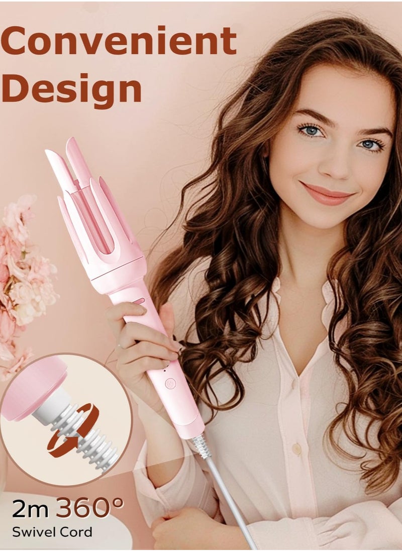 Auto Hair Curler, Automatic Curling Iron with 4 Temperature & 3 Timer, Automatic Shut-Off, Anti-Scald, Anti-Tangle Rotating Curling Wand for Hair Styling, Pink