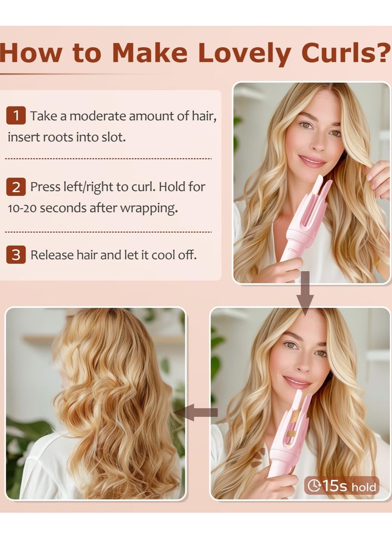 Auto Hair Curler, Automatic Curling Iron with 4 Temperature & 3 Timer, Automatic Shut-Off, Anti-Scald, Anti-Tangle Rotating Curling Wand for Hair Styling, Pink