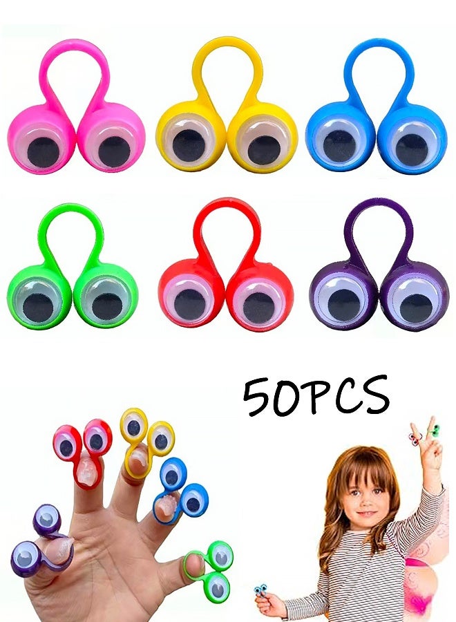 مجموعة ألعاب عرائس الأصابع من 50 قطعة، عيون متعرجة على شكل عين على حلقات للأطفال، هدايا حفلات للأولاد والبنات - Image 1