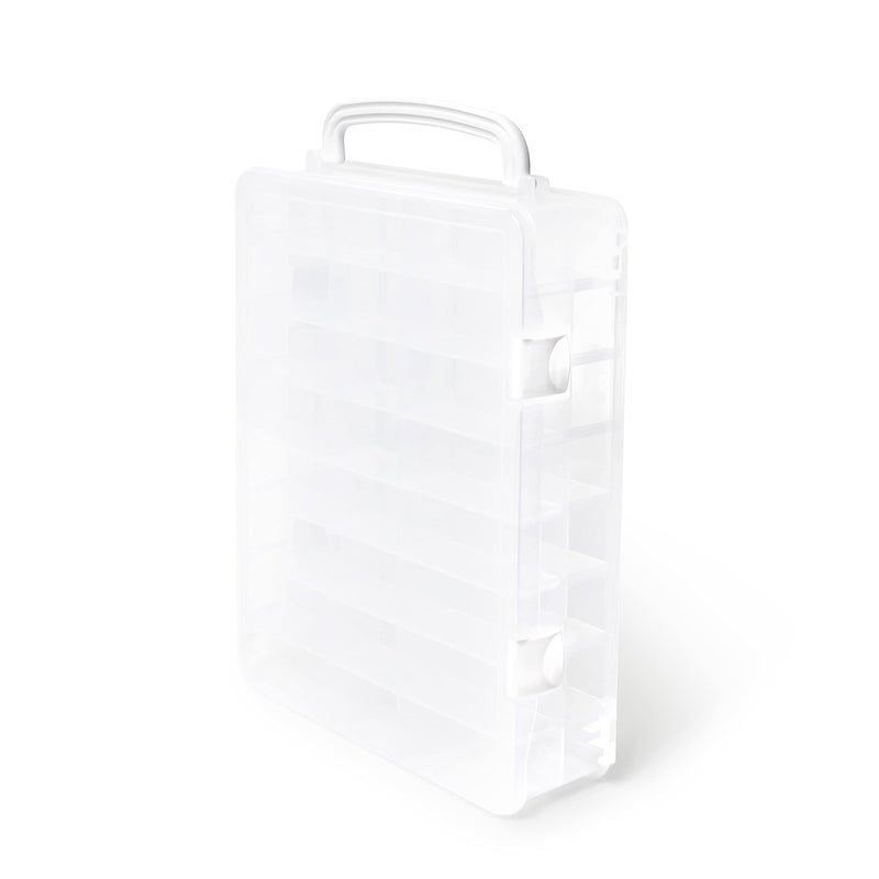 Dritz Thread Storage Box Organizer - Double-Sided 48 Adjustable Compartments, Clear Portable Latching Case with Handle - Image 5