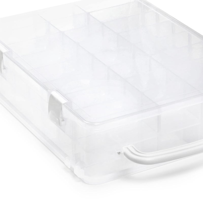 Dritz Thread Storage Box Organizer - Double-Sided 48 Adjustable Compartments, Clear Portable Latching Case with Handle - Image 2