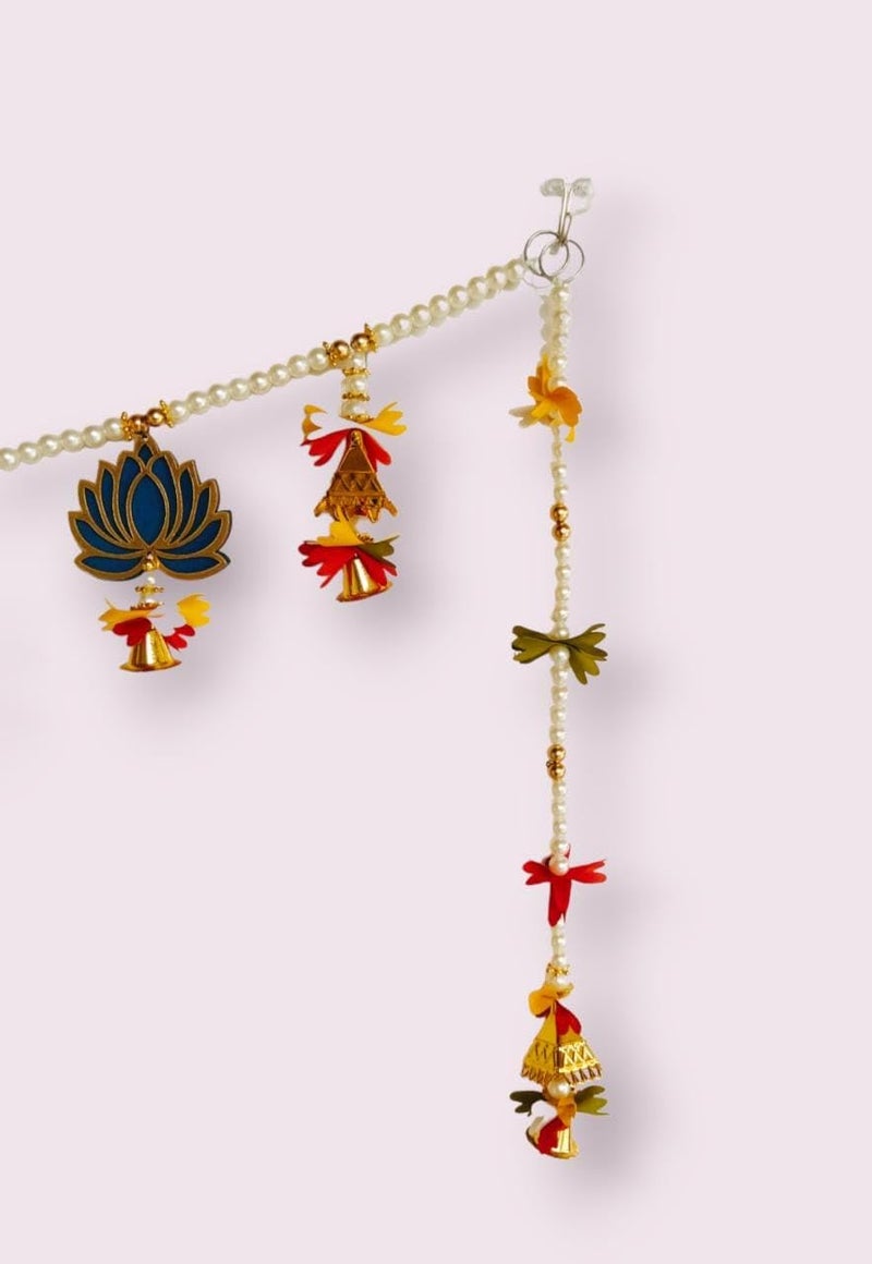 PREETENCYMulti Lotus Handmade BanderwarDoor ToranLotus Hanging with Bell Side Latakan Flowers for Decoration at HomeDoor Entrance latkanDoor hangings for Home Decoration Size4FITS 48INCH - Image 3