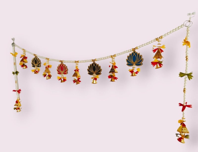 PREETENCYMulti Lotus Handmade BanderwarDoor ToranLotus Hanging with Bell Side Latakan Flowers for Decoration at HomeDoor Entrance latkanDoor hangings for Home Decoration Size4FITS 48INCH - Image 5
