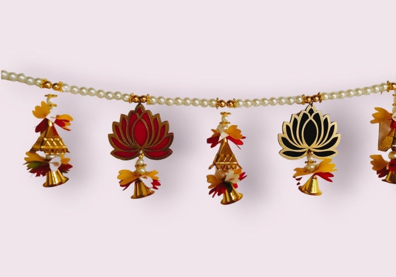PREETENCYMulti Lotus Handmade BanderwarDoor ToranLotus Hanging with Bell Side Latakan Flowers for Decoration at HomeDoor Entrance latkanDoor hangings for Home Decoration Size4FITS 48INCH - Image 2