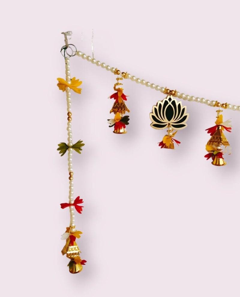PREETENCYMulti Lotus Handmade BanderwarDoor ToranLotus Hanging with Bell Side Latakan Flowers for Decoration at HomeDoor Entrance latkanDoor hangings for Home Decoration Size4FITS 48INCH - Image 4