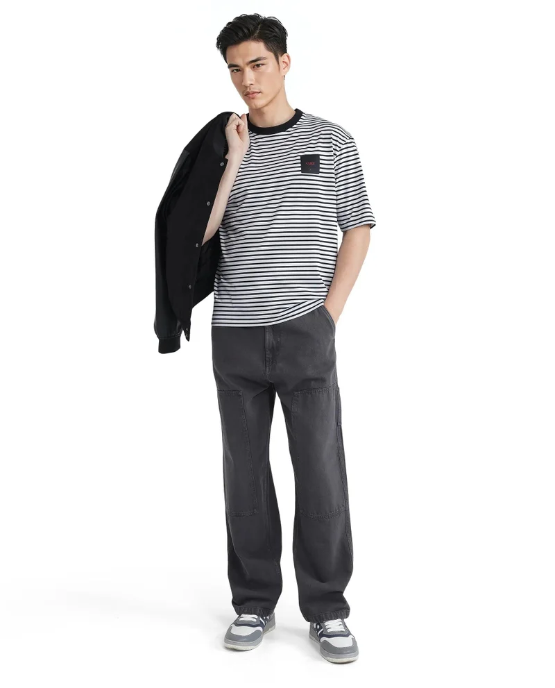 Rare Rabbit Men's Stripe Print Boxy Fit Cotton T-Shirt