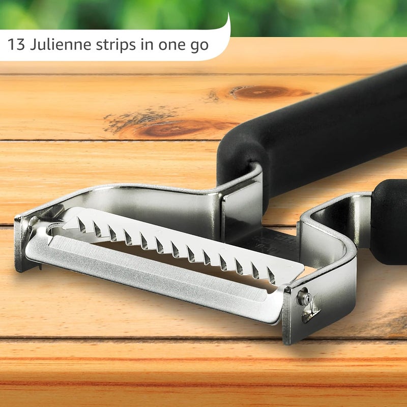 Lurch Germany Julienne Vegetable Y Peeler 5.1 x 2.3 Inches / 13 cm x 6 cm | Stainless Steel Cutter & Slicer for Carrot, Potato & Apple | Veggie Zoodles Maker | Non-slip Comfortable Handle - Black - Image 4
