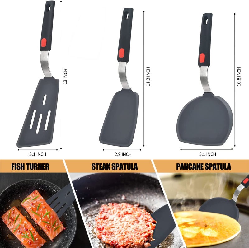 Trifecta Flexible Silicone Spatula, Turner, 480F Heat Resistant, Ideal for Flipping Eggs, Burgers, Pancakes, Crepes and More(Set of 3) - Image 2