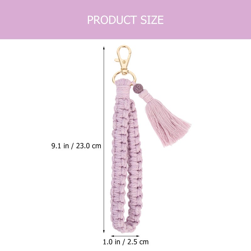 Purple Tassel Macrame Keychain Wristlet Braided Lanyard for Car Keys Women Accessory - Image 3