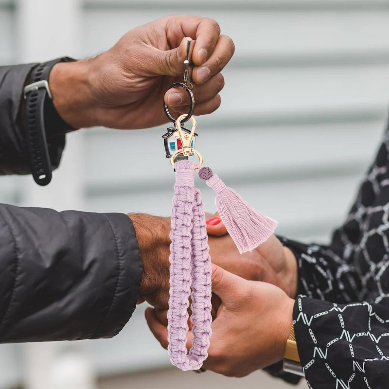 Purple Tassel Macrame Keychain Wristlet Braided Lanyard for Car Keys Women Accessory - Image 4