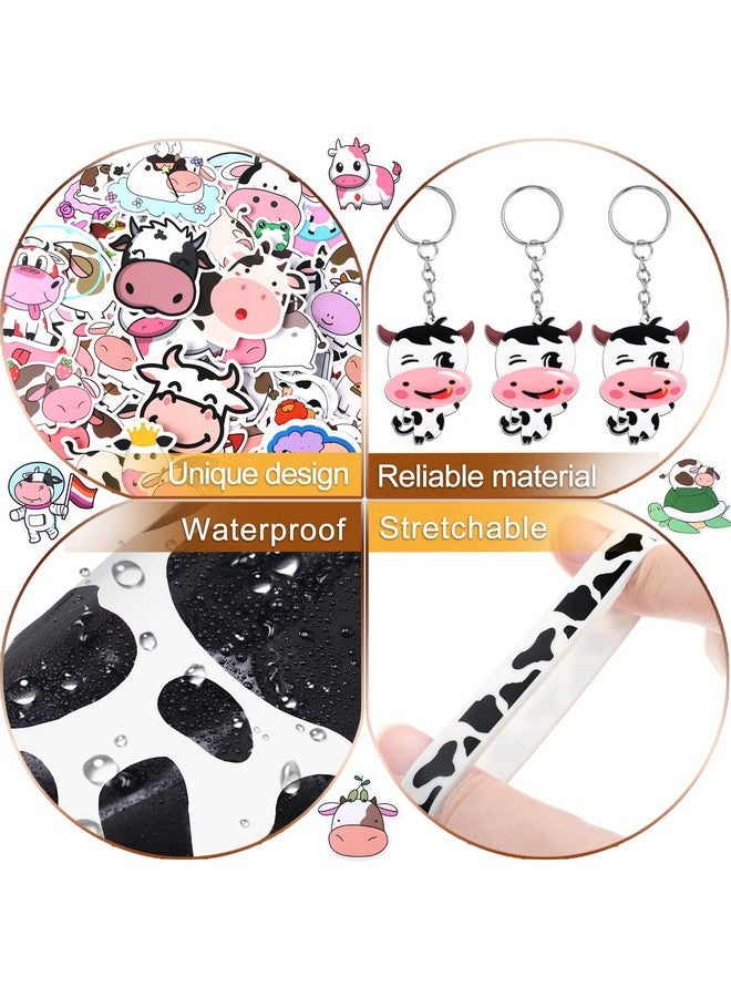 Chunful 148 Pcs Cow Party Favors Supplies Include Cute Cow Keychain Cow Print Gift Bag Elastic Cow Silicone Bracelets Cow Stickers Cow Animal Print Stickers For Kids Cowboy Girl Shower Birthday Theme Party - Image 5