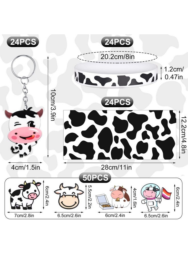 Chunful 148 Pcs Cow Party Favors Supplies Include Cute Cow Keychain Cow Print Gift Bag Elastic Cow Silicone Bracelets Cow Stickers Cow Animal Print Stickers For Kids Cowboy Girl Shower Birthday Theme Party - Image 4