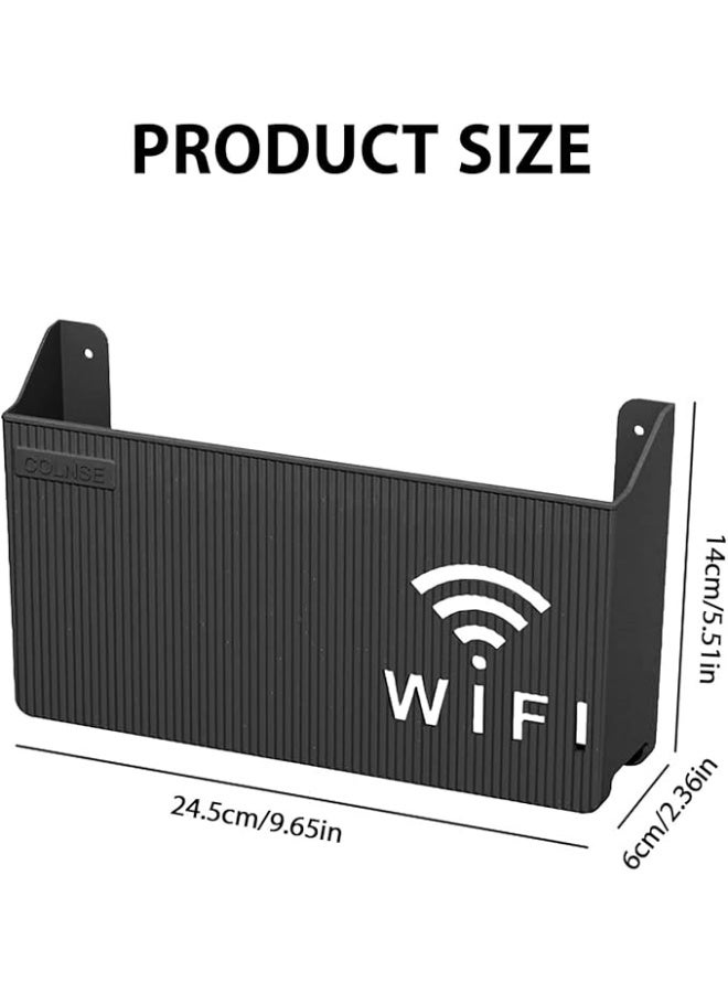 صندوق جداري لتخزين جهاز الراوتر ورف للتلفاز – منظم كابلات لتخزين الراوتر، جهاز الاستقبال، أجهزة التحكم والإلكترونيات الصغيرة – رف جداري لتوفير المساحة – أسود - Image 2