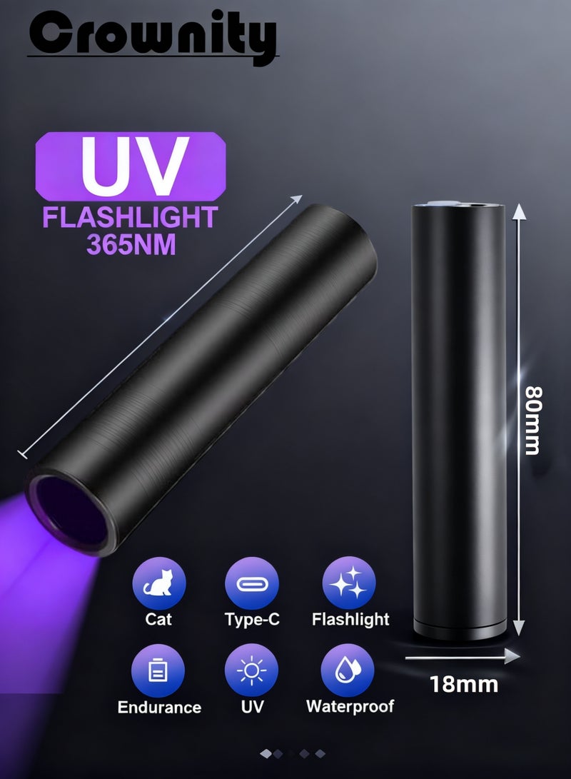 كرونايتي كشاف الأشعة فوق البنفسجية (UV) LED قابلة للشحن 365 نانومتر - كشاف يدوي محمول مضغوط للكشف عن بول الحيوانات الأليفة، الفطريات، سعفة القطط، والعقارب - ضوء أسود مثالي للاستخدام المنزلي والرحلات - Image 2