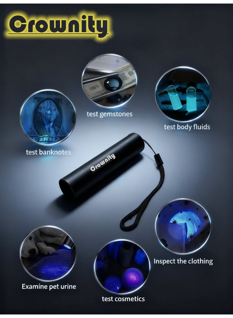 كرونايتي كشاف الأشعة فوق البنفسجية (UV) LED قابلة للشحن 365 نانومتر - كشاف يدوي محمول مضغوط للكشف عن بول الحيوانات الأليفة، الفطريات، سعفة القطط، والعقارب - ضوء أسود مثالي للاستخدام المنزلي والرحلات - Image 4