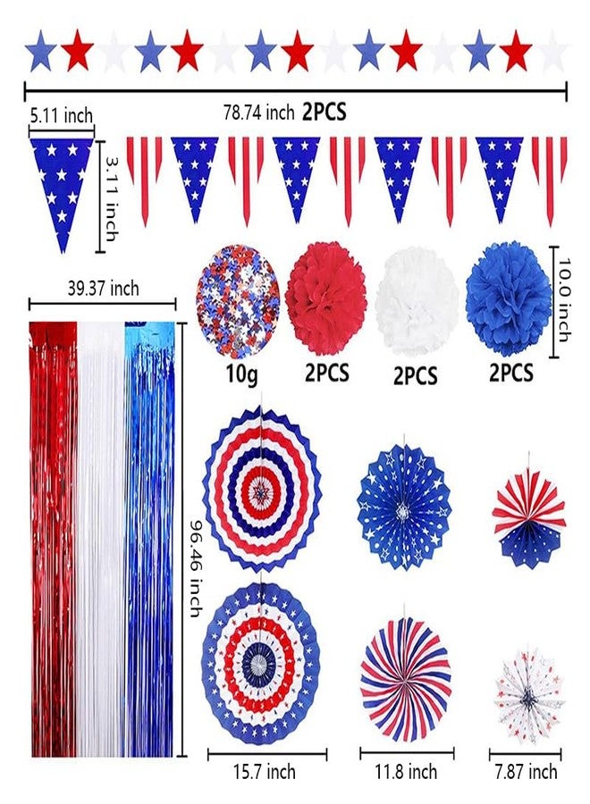 HipTree 100pcs 4th of July Patriotic Christmas Independence Labor Day Party Decoration Sets with Red White Blue Balloons,Paper Fans,USA Flag Pennant,Star Streamer,Pom Poms,Tinsel Backdrop for Party Decor - Image 2