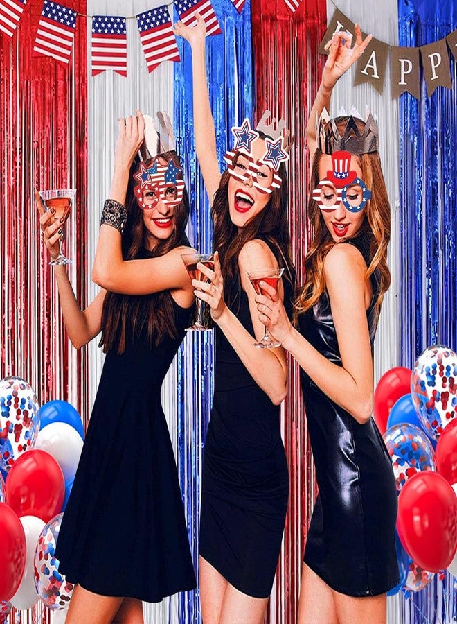 HipTree 100pcs 4th of July Patriotic Christmas Independence Labor Day Party Decoration Sets with Red White Blue Balloons,Paper Fans,USA Flag Pennant,Star Streamer,Pom Poms,Tinsel Backdrop for Party Decor - Image 4