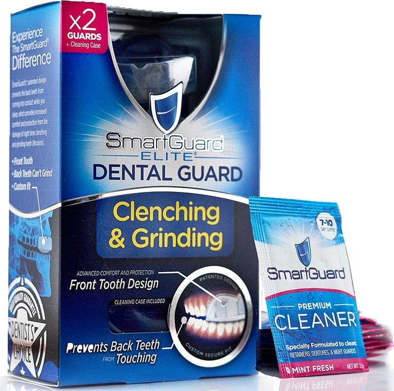 SmartGuard Dental Guard Night Guard for Clenching Bruxism and Grinding Dentist Designed Includes 2 Guards 1 Travel Case and a 60Day Supply of Premium Cleaning Crystals