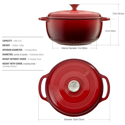 Mercer Culinary Enameled Cast Iron Round Dutch Oven, 6 qt., Red - Image 5