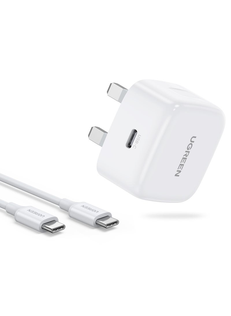 يو جرين شاحن آيفون 20 وات مع كابل تايب سي بطول 1 متر، محول شحن سريع من يواس بي سي بمقبس حائطي لهاتف آيفون 16 و15 برو ماكس شاحن USB صغير الحجم للمنزل والطلاب متوافق مع سلسلة آيفون وساعة آبل وآيباد - Image 1