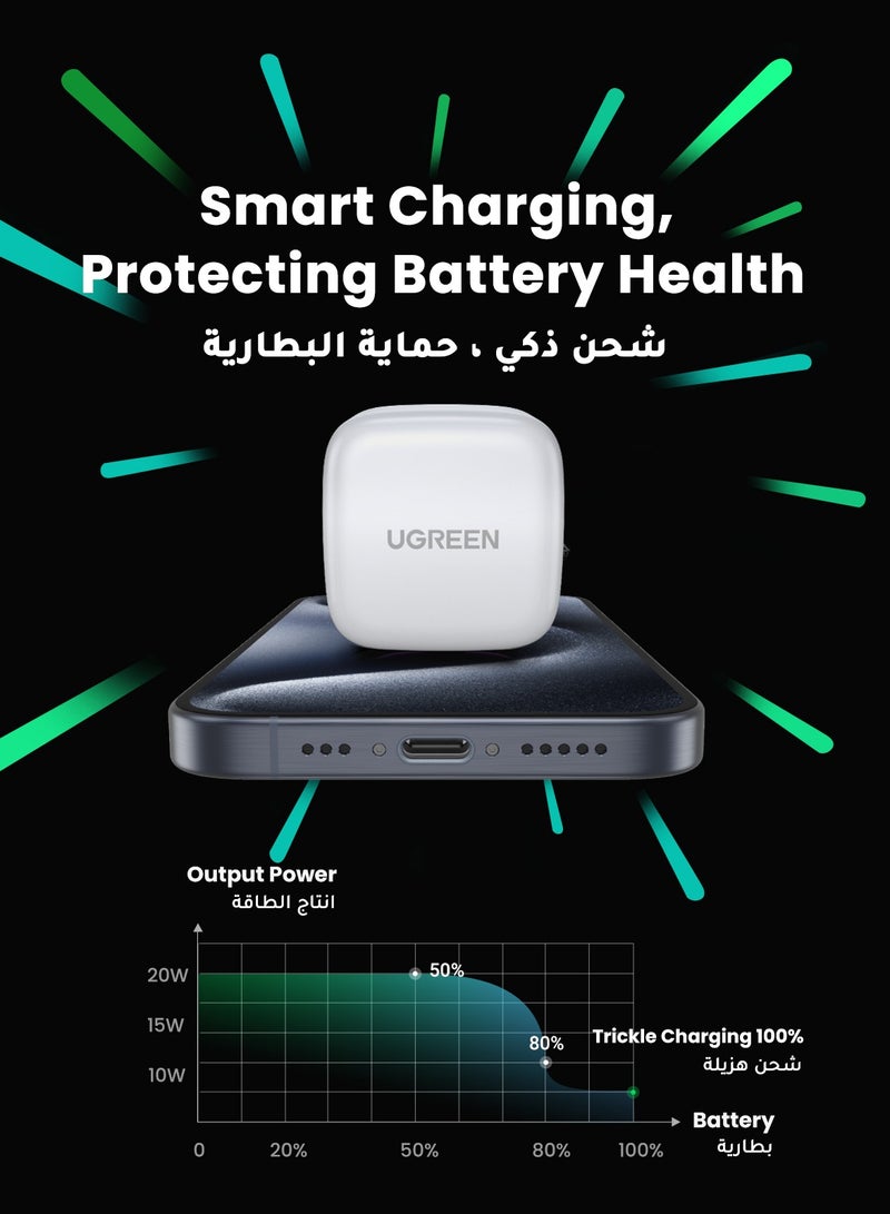 يو جرين شاحن آيفون 20 وات مع كابل تايب سي بطول 1 متر، محول شحن سريع من يواس بي سي بمقبس حائطي لهاتف آيفون 16 و15 برو ماكس شاحن USB صغير الحجم للمنزل والطلاب متوافق مع سلسلة آيفون وساعة آبل وآيباد - Image 3