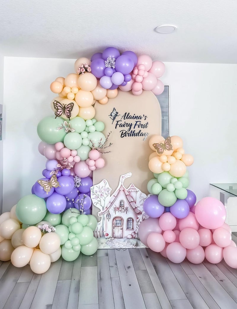 Haolongfa Fairy Balloon Arch Kit â€“ 159PCS Pastel Pink Purple Dusty Blue Green Orange and Gold Balloons, for Fairtale Birthday, Baby Shower, Spring Garden Tea Party, Wonderland Party Decor - Image 4