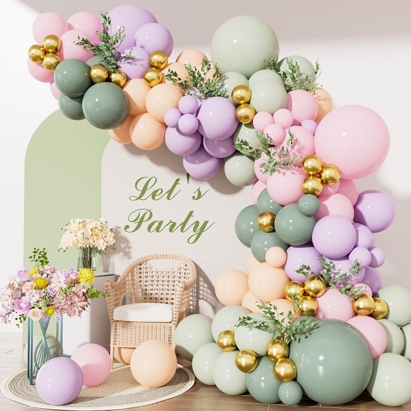 Haolongfa Fairy Balloon Arch Kit â€“ 159PCS Pastel Pink Purple Dusty Blue Green Orange and Gold Balloons, for Fairtale Birthday, Baby Shower, Spring Garden Tea Party, Wonderland Party Decor - Image 1