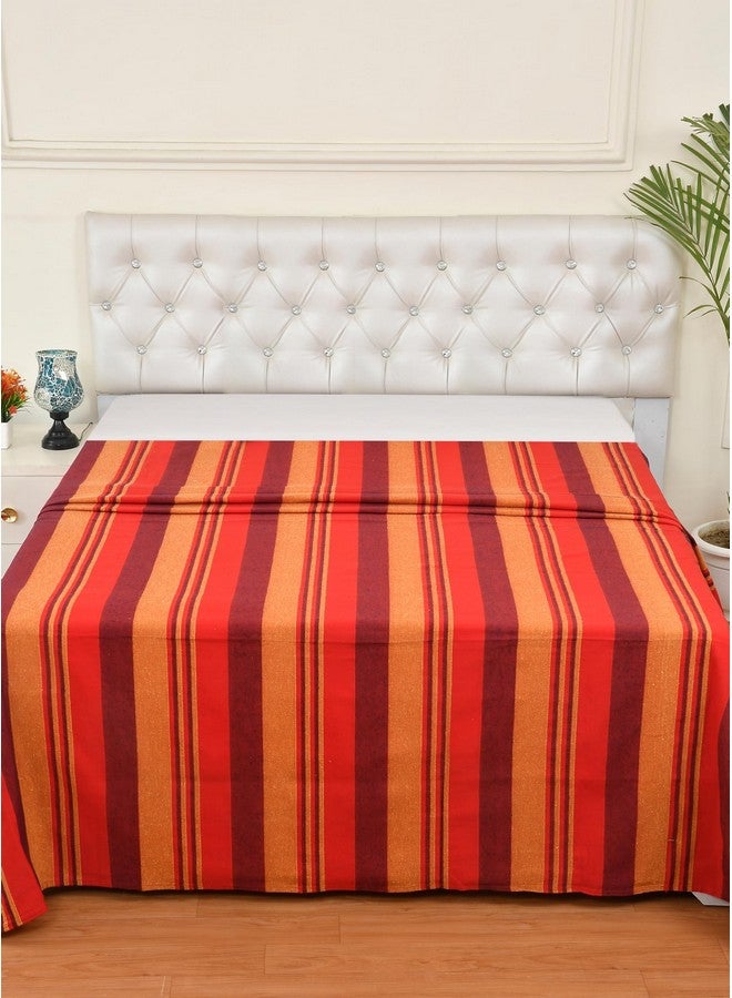 RANGBHAR Handloom Khadi Cotton King Size Bedsheet, 100 x 108 inch, Without Pillow Covers, Woven Striped Bedcover, Red - Image 3