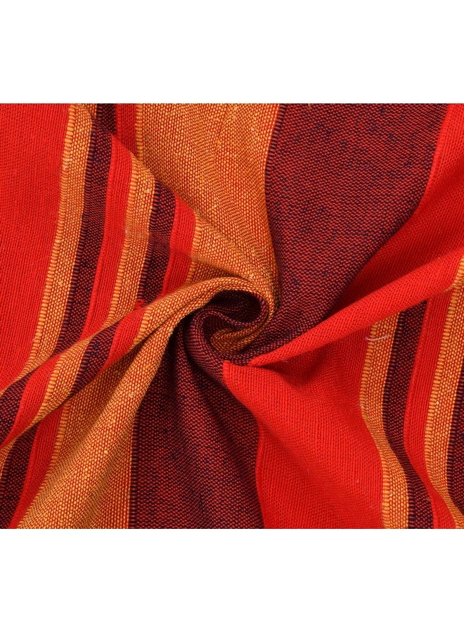 RANGBHAR Handloom Khadi Cotton King Size Bedsheet, 100 x 108 inch, Without Pillow Covers, Woven Striped Bedcover, Red - Image 4