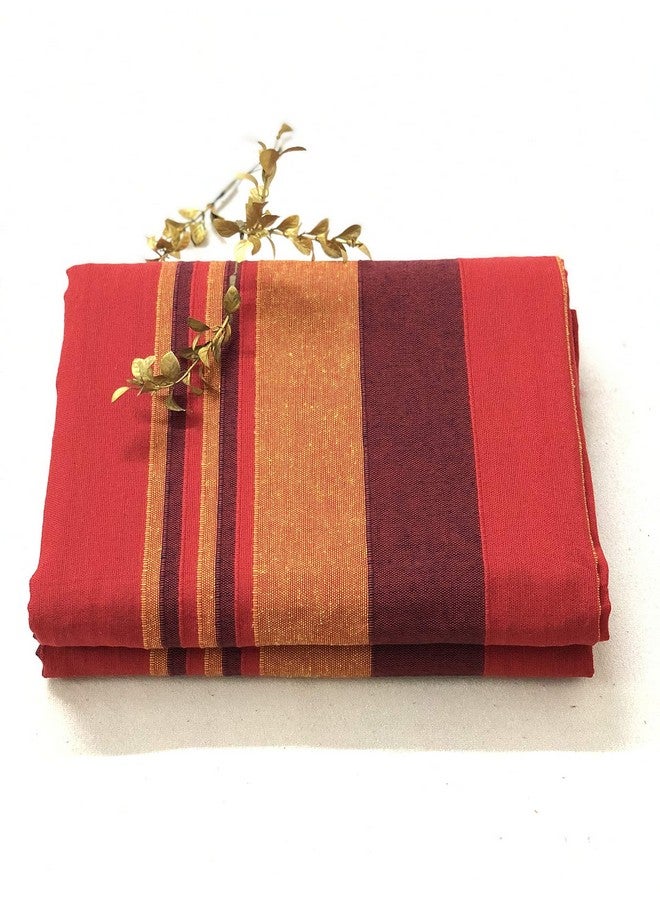 RANGBHAR Handloom Khadi Cotton King Size Bedsheet, 100 x 108 inch, Without Pillow Covers, Woven Striped Bedcover, Red - Image 1