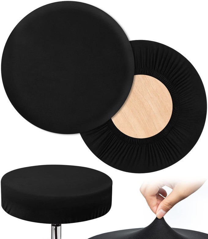BLACK BAR STOOL COVERS ROUND 2 PCS HIGH STRETCHY CIRCLE STOOL COVER SOFT SEAT SLIPCOVER FIT FOR STOOL OF DIA 1215 IN