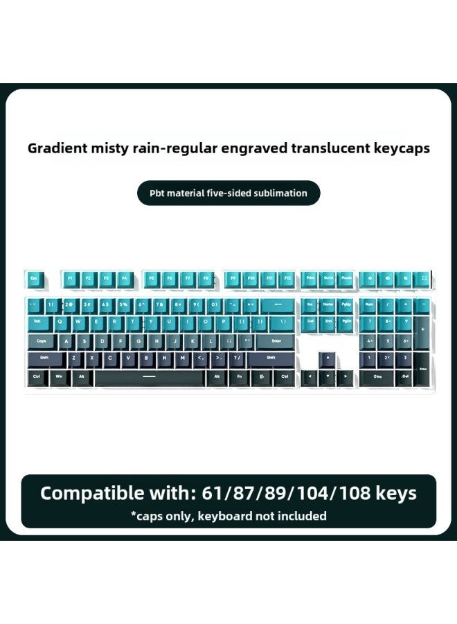 PBT Original Gradient Mechanical Keyboard Key Cap Personality Engraved Side Engraved Light Transmission Five-sided Sublimation Complete Set-Color:Gradient y Rain Engraved Translucent (adapted To 61/87/104/108 Keyboard) - Image 1