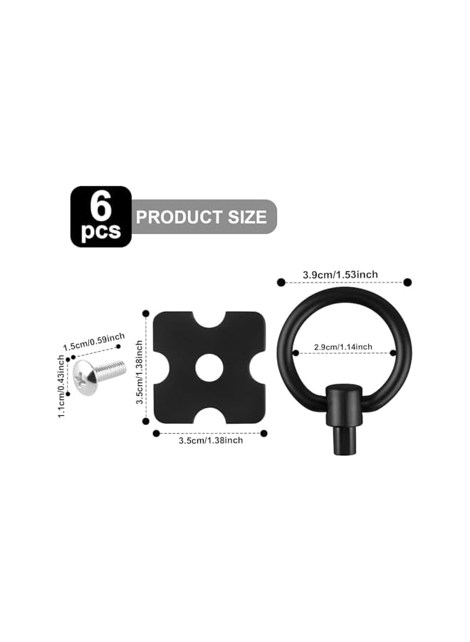 The Bros 6 Pieces Vintage Drawer Knobs Pulls Handles, Decorative Furniture Door Drawer Handles and Ring Pull with Screws for Cabinet Wardrobe Cupboard Dresser (Black) - Image 2